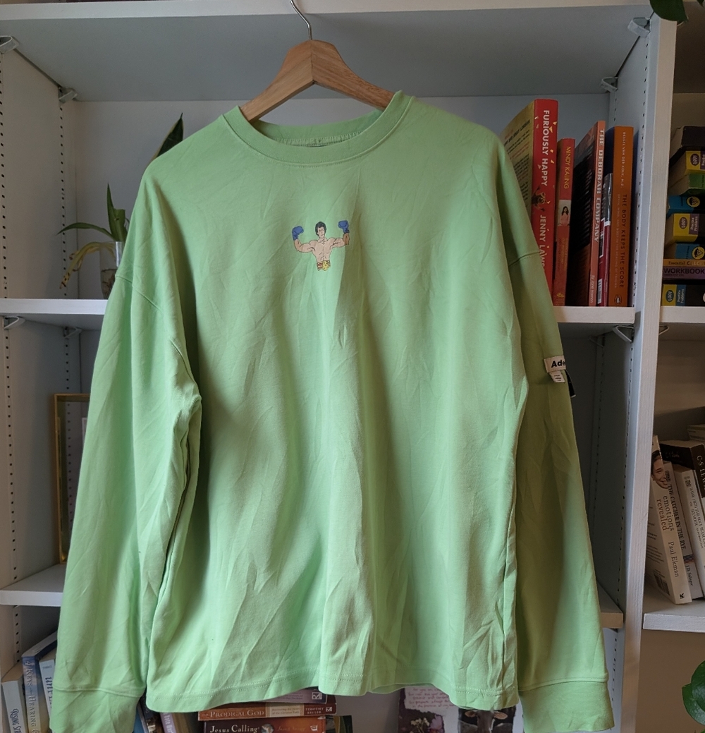 Ader Error Mens Pullover Graphic Sweater Green Jumper Size XXL Boxer Oversized